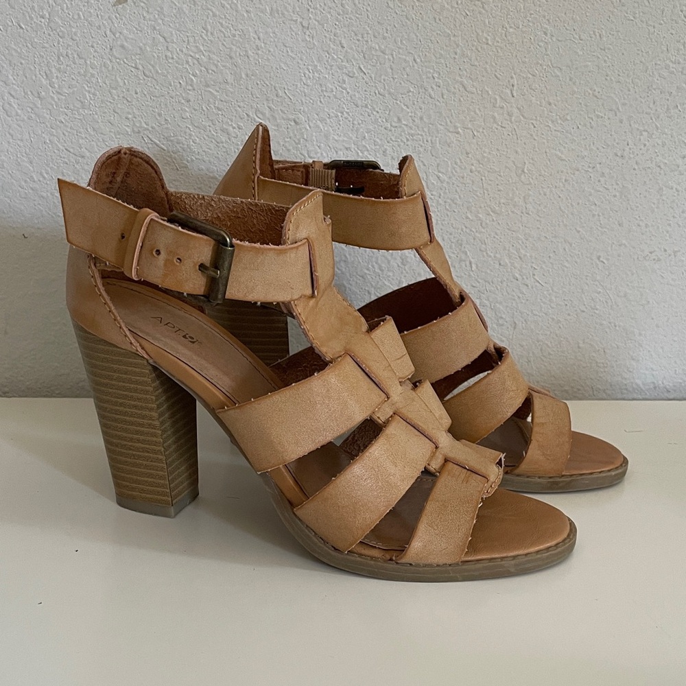 Apt. 9 Beige Strappy Block Heels